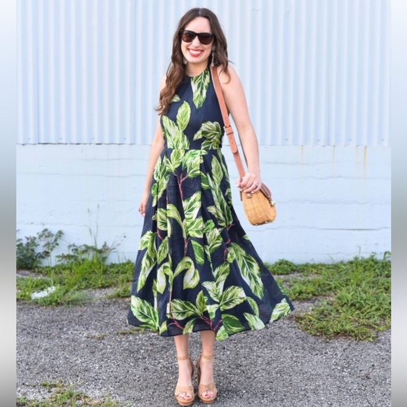 Ann Taylor Dresses & Skirts - Ann Taylor Leaf Print Halter Midi Dress | Tropical Botanical Summer Dress